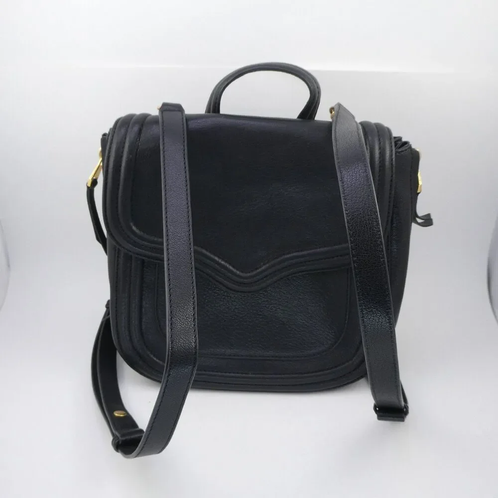REBECCA MINKOFF Maia Medium Saddle Leather Shoulder Crossbody Bag Black $275